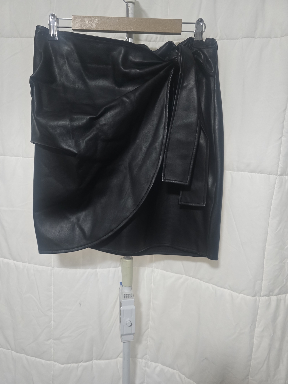 Express Black Faux Leather Wrap-Style Mini Skirt